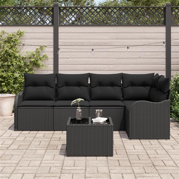 Grote foto vidaxl 6 delige tuinbankset met kussen in beige poly rattan tuin en terras tuinmeubelen