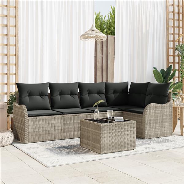 Grote foto vidaxl 6 delige tuinset met kussens in grijs poly rattan tuin en terras tuinmeubelen