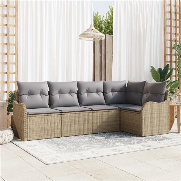 Grote foto vidaxl 5 delige tuinset met kussens in beige poly rattan tuin en terras tuinmeubelen