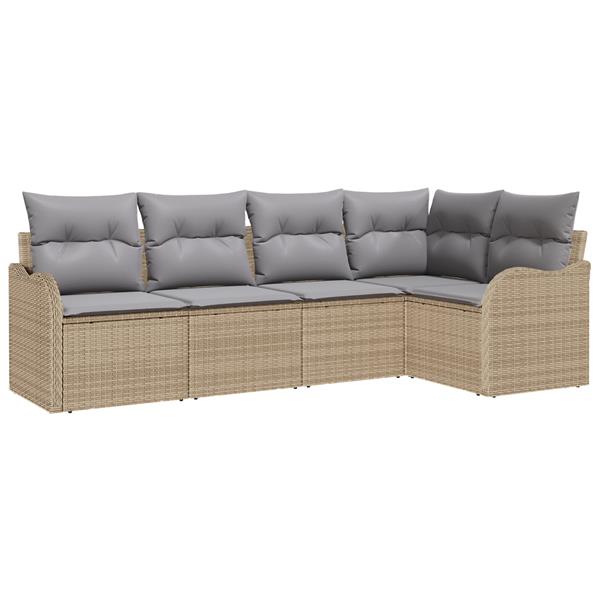 Grote foto vidaxl 5 delige tuinset met kussens in beige poly rattan tuin en terras tuinmeubelen