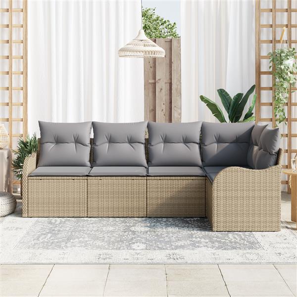 Grote foto vidaxl 5 delige tuinset met kussens in beige poly rattan tuin en terras tuinmeubelen