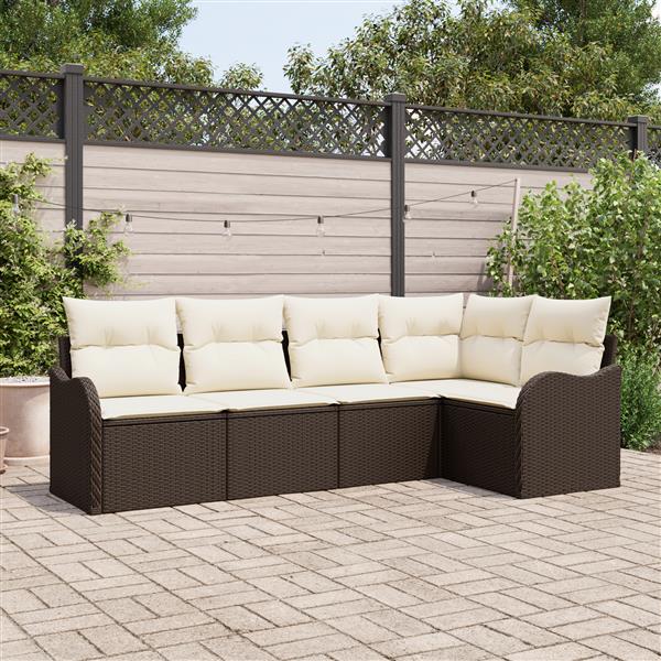 Grote foto vidaxl 5 delige tuinset met kussens bruin poly rattan tuin en terras tuinmeubelen
