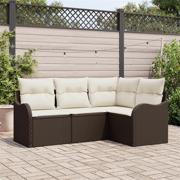 Grote foto vidaxl 4 delige tuinbankenset met kussens poly rattan bruin tuin en terras tuinmeubelen