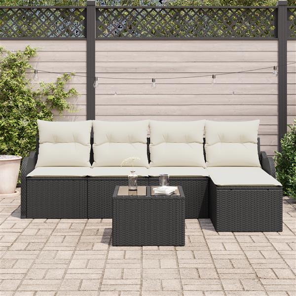 Grote foto vidaxl 5 delige tuinbankset met kussens bruin poly rattan tuin en terras tuinmeubelen