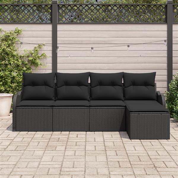 Grote foto vidaxl 5 delige tuinsofa set met kussens zwart poly rattan tuin en terras tuinmeubelen