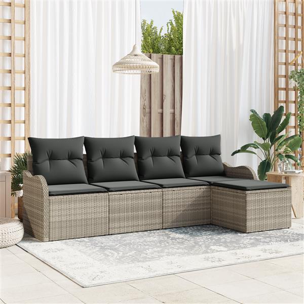 Grote foto vidaxl 5 delige ligbed set met kussens lichtgrijs poly rattan tuin en terras tuinmeubelen