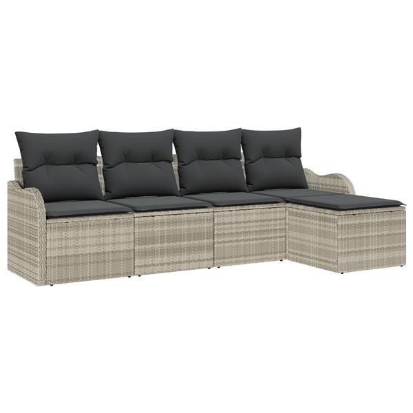 Grote foto vidaxl 5 delige ligbed set met kussens lichtgrijs poly rattan tuin en terras tuinmeubelen