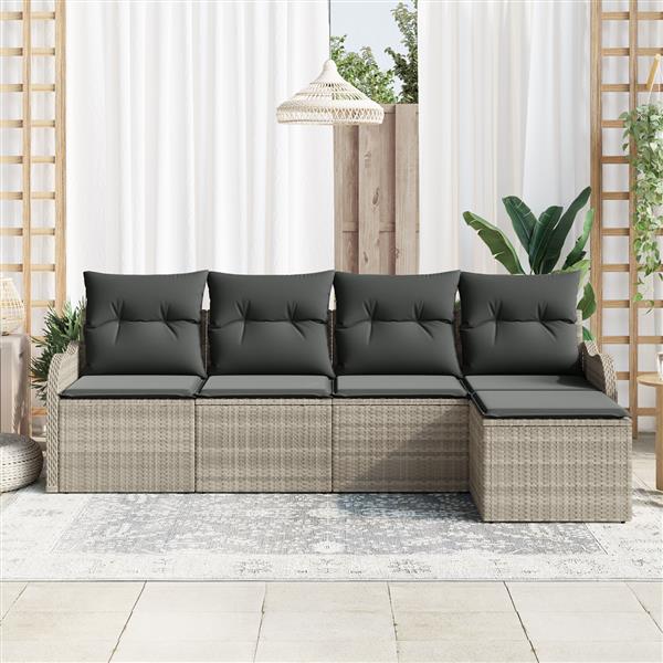 Grote foto vidaxl 5 delige ligbed set met kussens lichtgrijs poly rattan tuin en terras tuinmeubelen