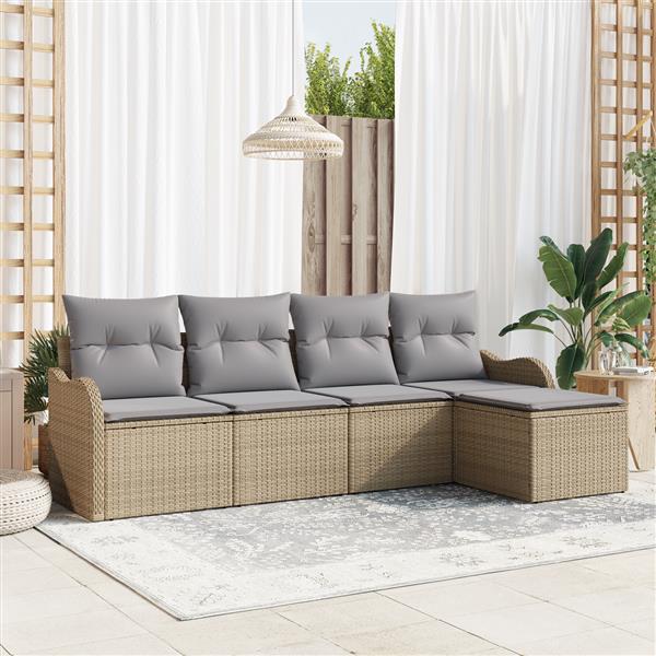 Grote foto vidaxl 5 delige ligbedset met kussens in beige poly rattan tuin en terras tuinmeubelen