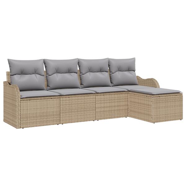 Grote foto vidaxl 5 delige ligbedset met kussens in beige poly rattan tuin en terras tuinmeubelen