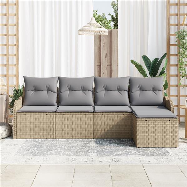 Grote foto vidaxl 5 delige ligbedset met kussens in beige poly rattan tuin en terras tuinmeubelen