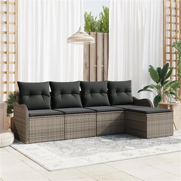 Grote foto vidaxl 5 delige tuinset met kussens in grijs poly rattan tuin en terras tuinmeubelen