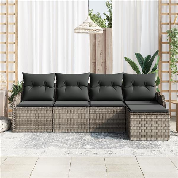 Grote foto vidaxl 5 delige tuinset met kussens in grijs poly rattan tuin en terras tuinmeubelen