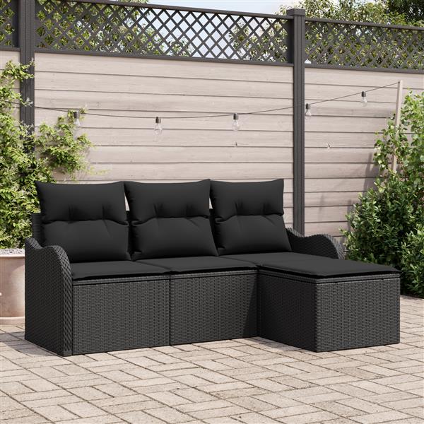 Grote foto vidaxl 4 delige tuinbankenset met kussens poly rattan zwart tuin en terras tuinmeubelen