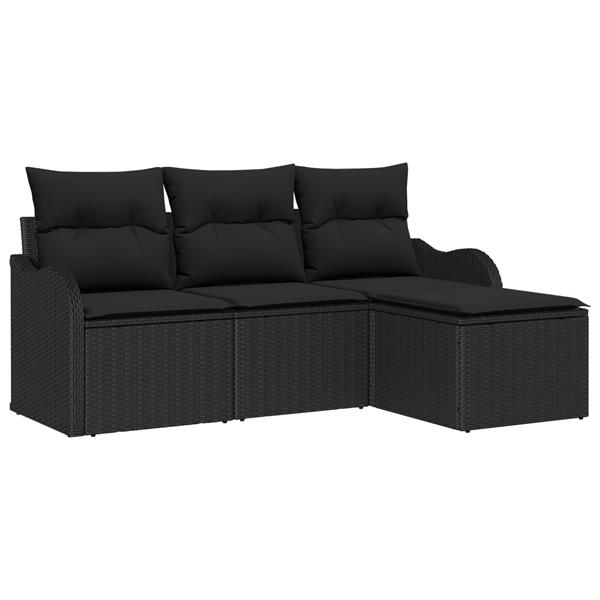 Grote foto vidaxl 4 delige tuinbankenset met kussens poly rattan zwart tuin en terras tuinmeubelen