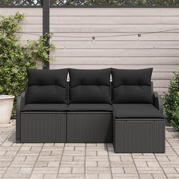 Grote foto vidaxl 4 delige tuinbankenset met kussens poly rattan zwart tuin en terras tuinmeubelen