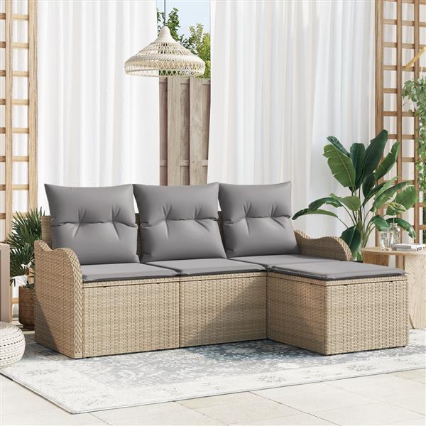 Grote foto vidaxl 4 delige tuinbankenset met kussens poly rattan beige tuin en terras tuinmeubelen