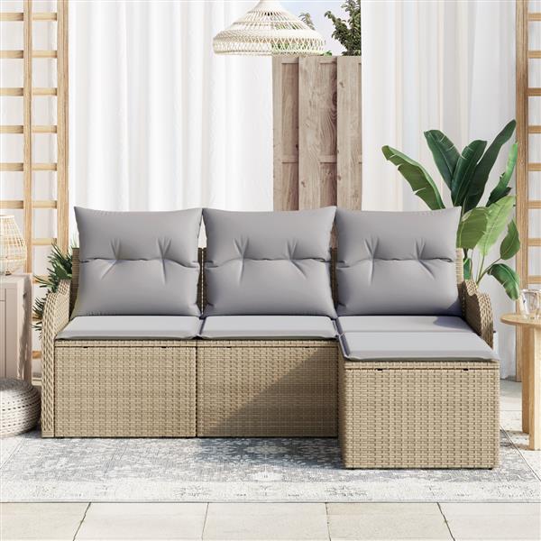 Grote foto vidaxl 4 delige tuinbankenset met kussens poly rattan beige tuin en terras tuinmeubelen