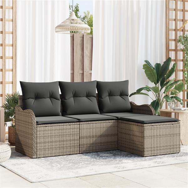 Grote foto vidaxl 4 delige tuinbankenset met kussens poly rattan grijs tuin en terras tuinmeubelen