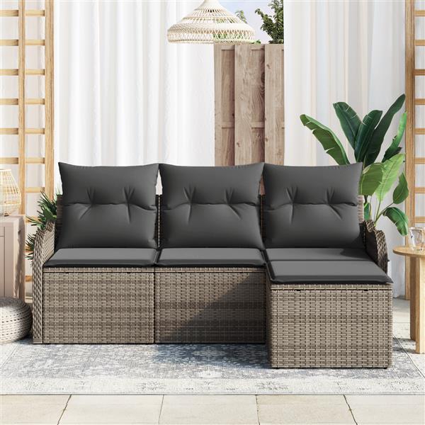 Grote foto vidaxl 4 delige tuinbankenset met kussens poly rattan grijs tuin en terras tuinmeubelen