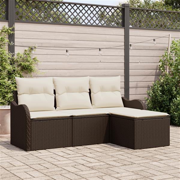 Grote foto vidaxl 4 delige tuinbankenset met kussens poly rattan bruin tuin en terras tuinmeubelen