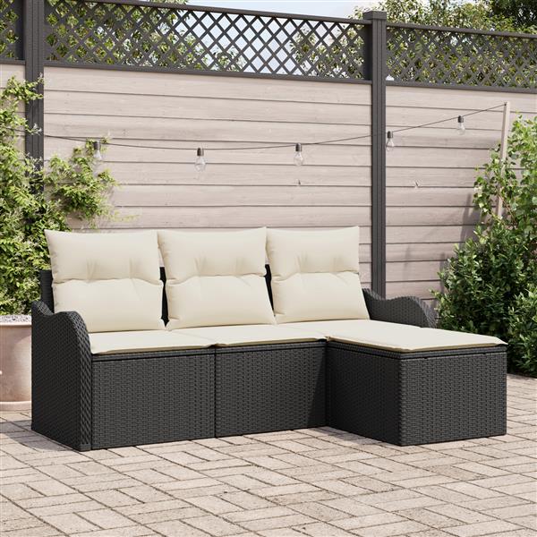 Grote foto vidaxl 4 delige tuinbankenset met kussens poly rattan zwart tuin en terras tuinmeubelen
