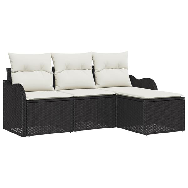 Grote foto vidaxl 4 delige tuinbankenset met kussens poly rattan zwart tuin en terras tuinmeubelen