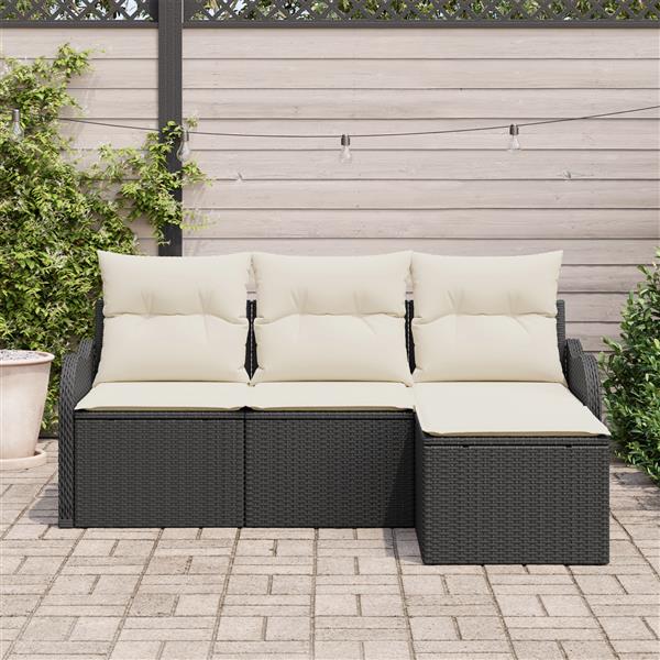 Grote foto vidaxl 4 delige tuinbankenset met kussens poly rattan zwart tuin en terras tuinmeubelen