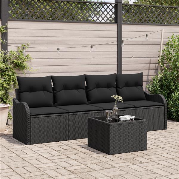 Grote foto vidaxl 5 delige tuinset met kussens in zwart poly rattan tuin en terras tuinmeubelen