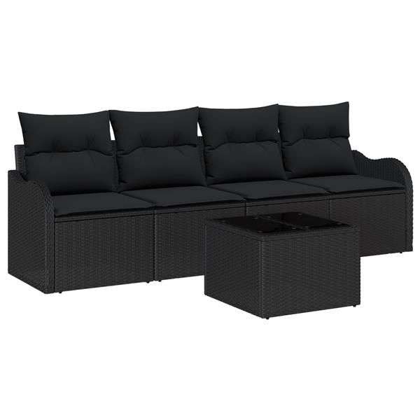 Grote foto vidaxl 5 delige tuinset met kussens in zwart poly rattan tuin en terras tuinmeubelen