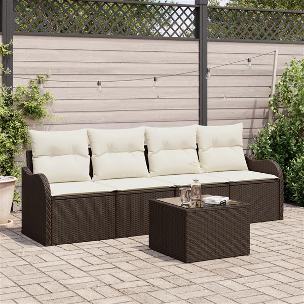 Grote foto vidaxl 5 delige tuinset met kussens bruin poly rattan tuin en terras tuinmeubelen