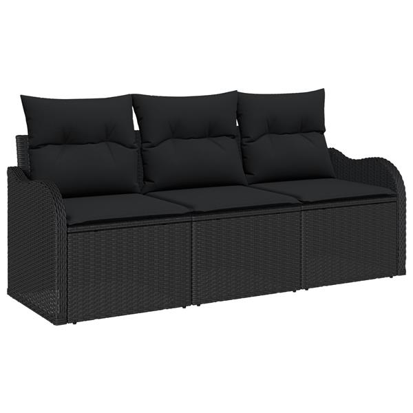 Grote foto vidaxl 3 delige tuinbankenset met kussens poly rattan zwart tuin en terras tuinmeubelen