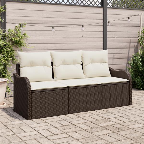 Grote foto vidaxl 3 delige tuinbankenset met kussens poly rattan bruin tuin en terras tuinmeubelen