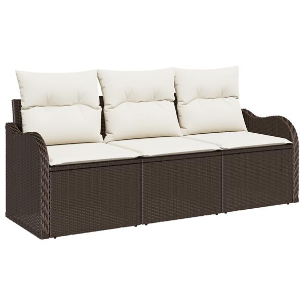 Grote foto vidaxl 3 delige tuinbankenset met kussens poly rattan bruin tuin en terras tuinmeubelen