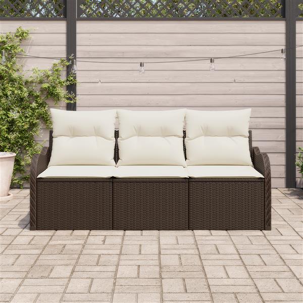 Grote foto vidaxl 3 delige tuinbankenset met kussens poly rattan bruin tuin en terras tuinmeubelen