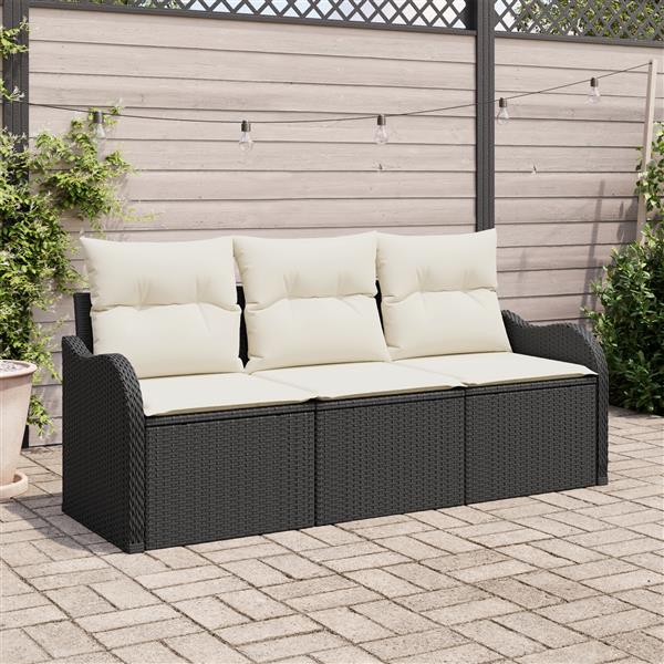Grote foto vidaxl 3 delige tuinbankenset met kussens poly rattan zwart tuin en terras tuinmeubelen