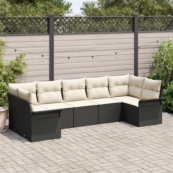 Grote foto vidaxl 7 delige tuinbank set met kussens zwart poly rattan tuin en terras tuinmeubelen
