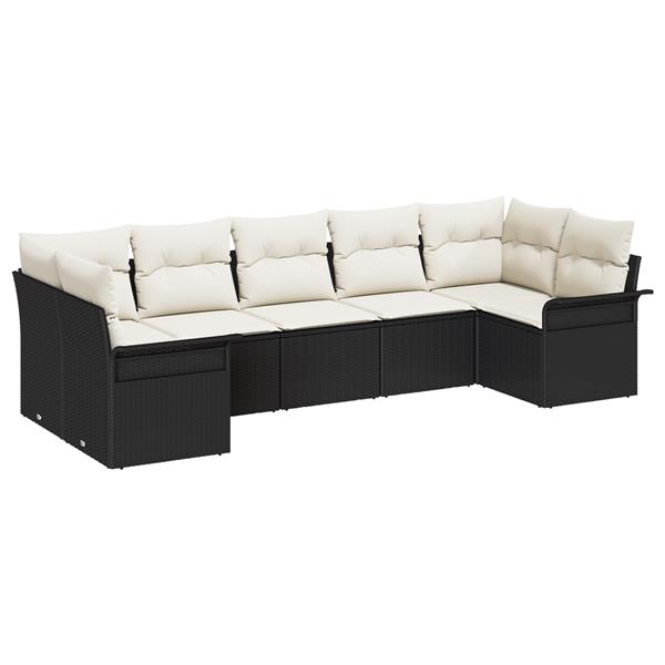 Grote foto vidaxl 7 delige tuinbank set met kussens zwart poly rattan tuin en terras tuinmeubelen