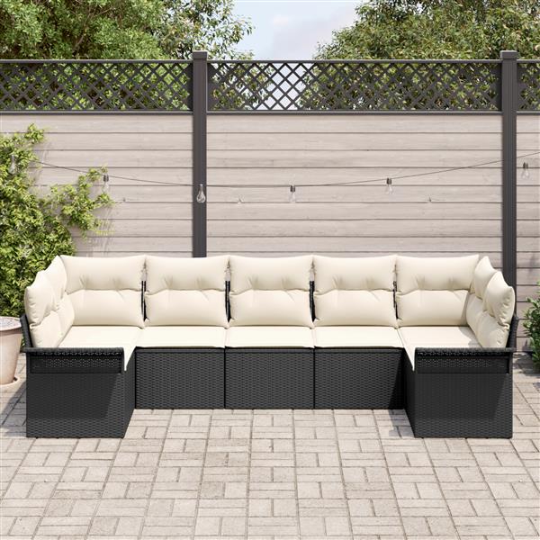 Grote foto vidaxl 7 delige tuinbank set met kussens zwart poly rattan tuin en terras tuinmeubelen