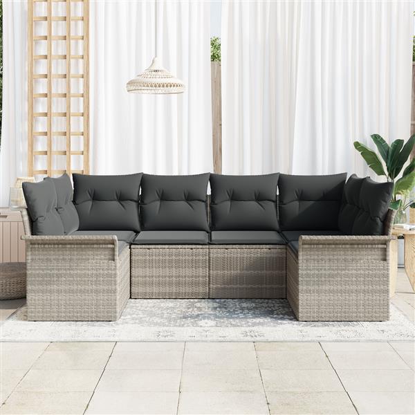 Grote foto vidaxl 6 delige tuinset met kussens in lichtgrijs poly rattan tuin en terras tuinmeubelen