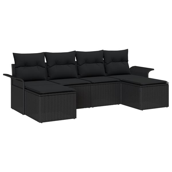Grote foto vidaxl 6 delige tuinbankset met kussens zwart poly rattan tuin en terras tuinmeubelen