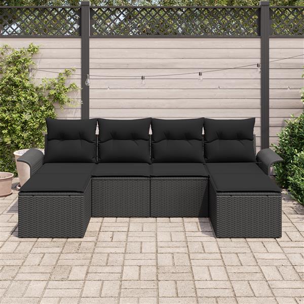 Grote foto vidaxl 6 delige tuinbankset met kussens zwart poly rattan tuin en terras tuinmeubelen