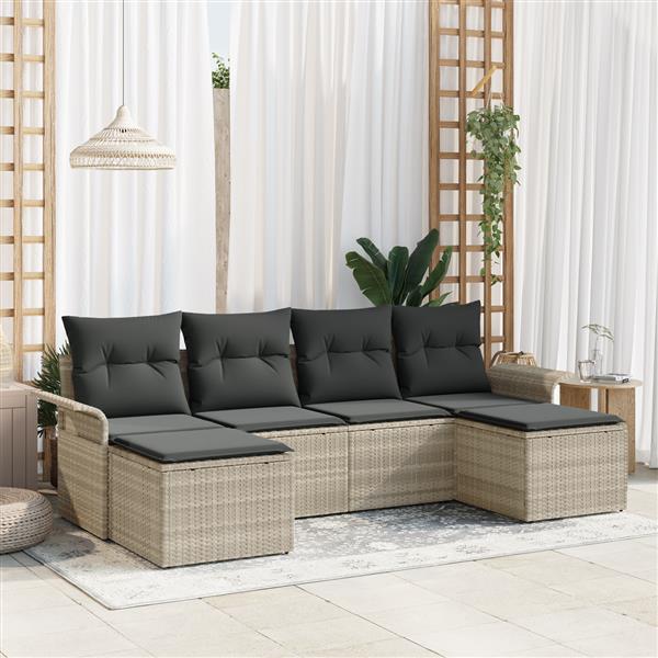 Grote foto vidaxl 6 delige ligbedden set met kussens lichtgrijs poly rattan tuin en terras tuinmeubelen