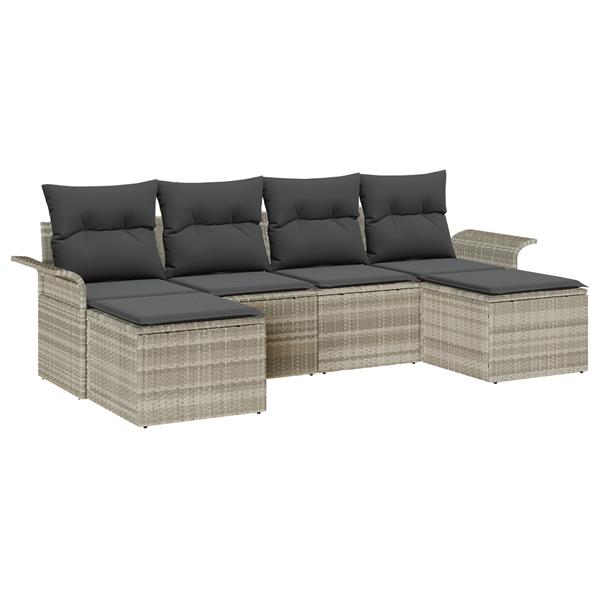 Grote foto vidaxl 6 delige ligbedden set met kussens lichtgrijs poly rattan tuin en terras tuinmeubelen