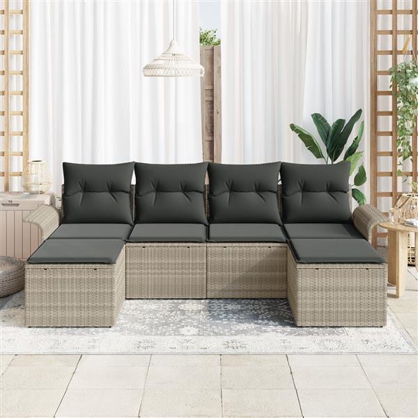 Grote foto vidaxl 6 delige ligbedden set met kussens lichtgrijs poly rattan tuin en terras tuinmeubelen