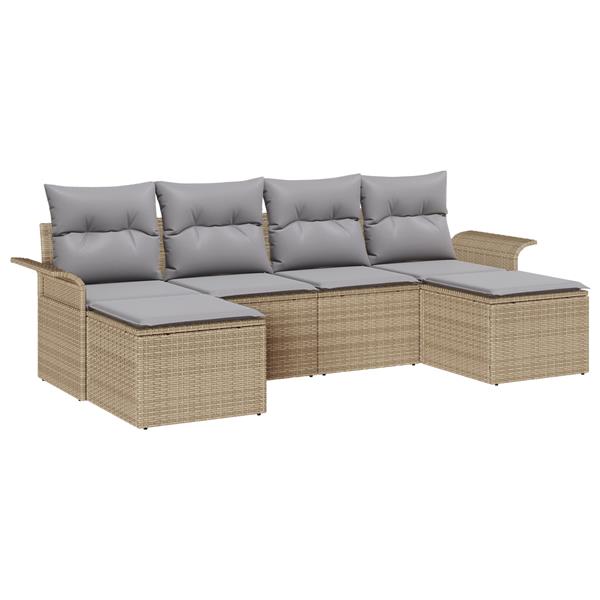 Grote foto vidaxl 6 delige tuinset met kussens beige poly rattan tuin en terras tuinmeubelen