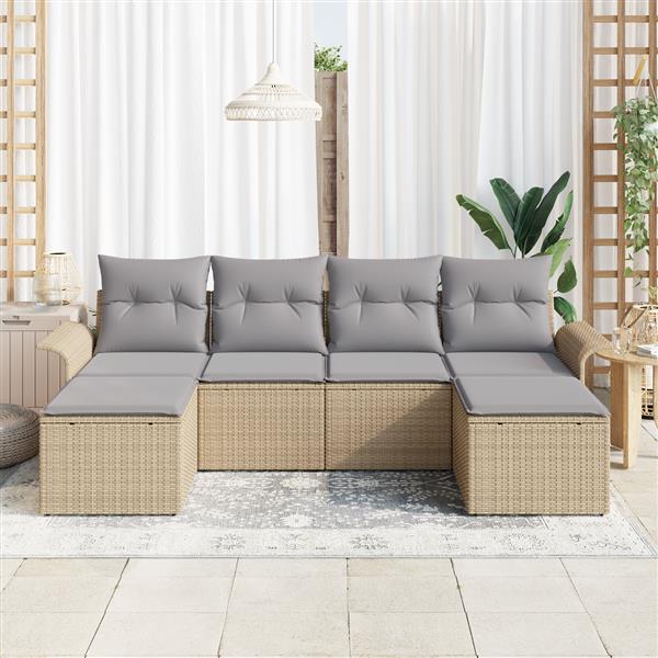 Grote foto vidaxl 6 delige tuinset met kussens beige poly rattan tuin en terras tuinmeubelen