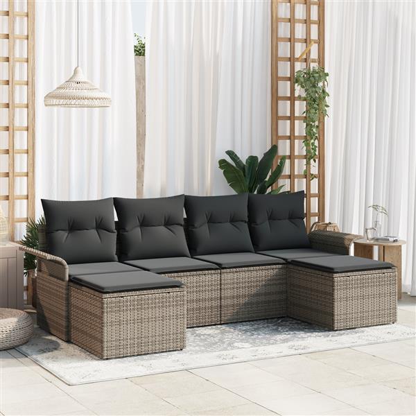 Grote foto vidaxl 6 delige tuinsofa set met kussens in grijs poly rattan tuin en terras tuinmeubelen
