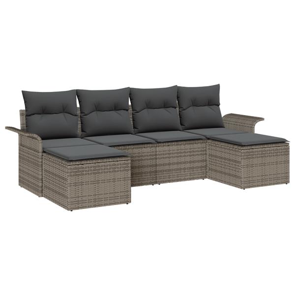 Grote foto vidaxl 6 delige tuinsofa set met kussens in grijs poly rattan tuin en terras tuinmeubelen