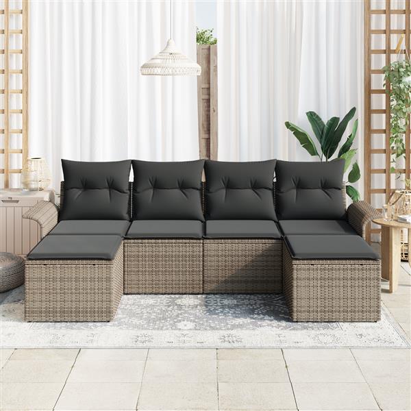 Grote foto vidaxl 6 delige tuinsofa set met kussens in grijs poly rattan tuin en terras tuinmeubelen